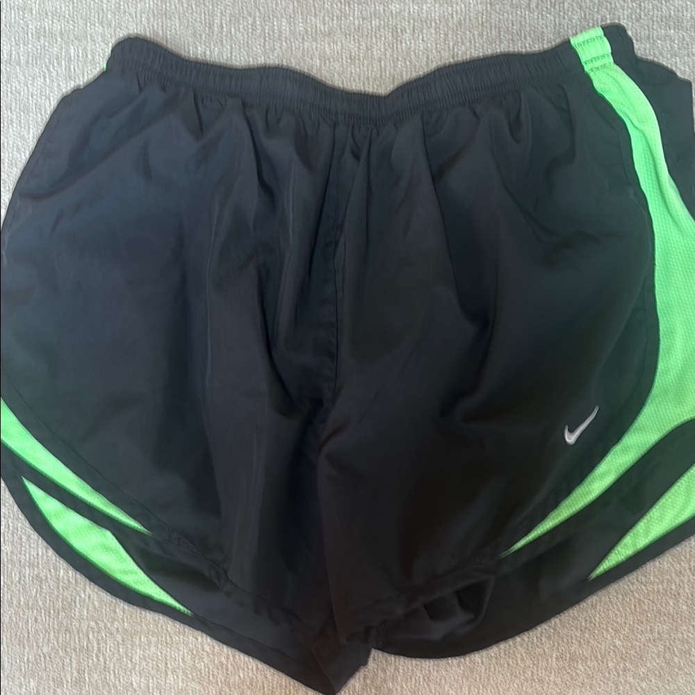 Nike Black and Neon Green Athletic Shorts